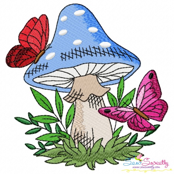 Mushroom And Butterfly-1 Embroidery Design