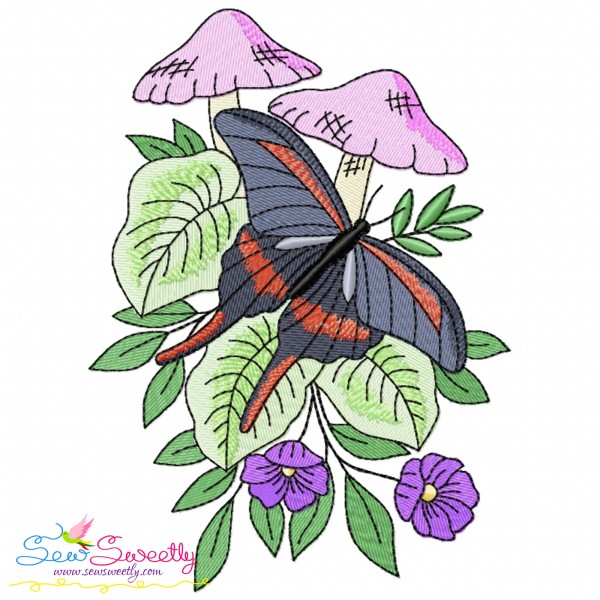 Mushroom And Butterfly-5 Embroidery Design