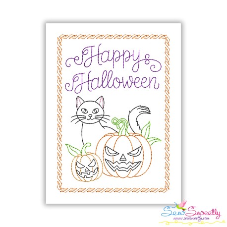 Cat And Pumpkins Halloween Greeting Card Embroidery Design