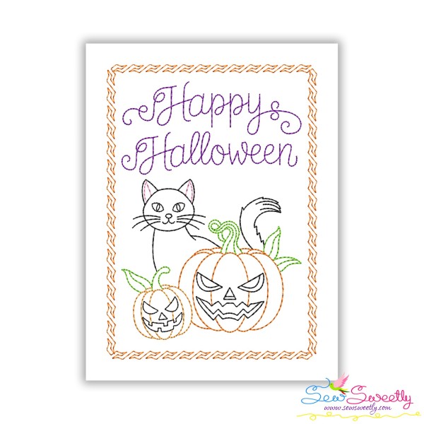 Cat And Pumpkins Halloween Greeting Card Embroidery Design