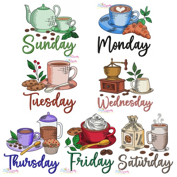 Days of the Week Coffee Embroidery Design Bundle