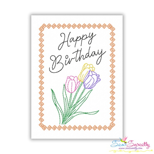 Cardstock Embroidery Design Pattern- Happy Birthday Flowers Greeting Card