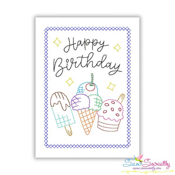 Cardstock Embroidery Design Pattern- Happy Birthday Ice Cream Greeting Card