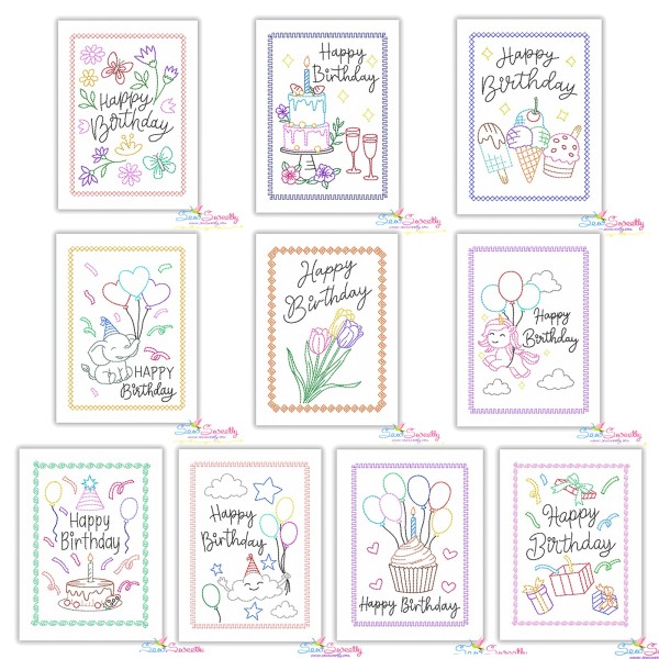 Happy Birthday Greeting Card Embroidery Design Bundle