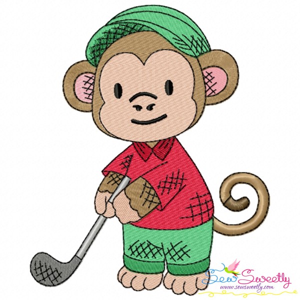 Golf Animal Monkey Embroidery Design Pattern