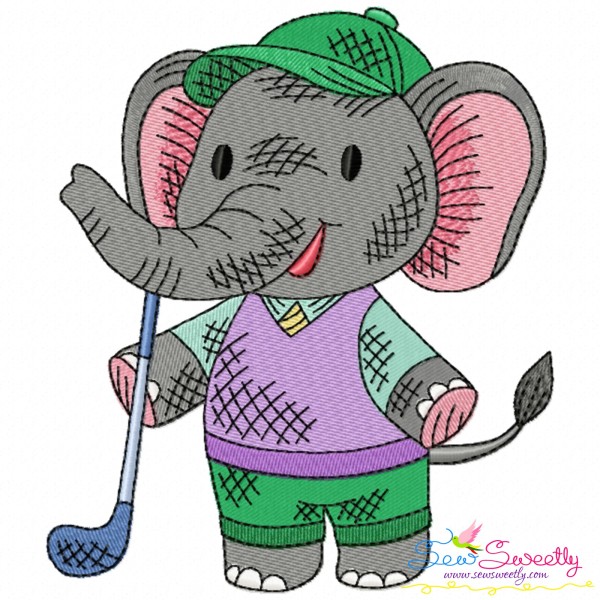 Golf Animal Elephant Embroidery Design Pattern
