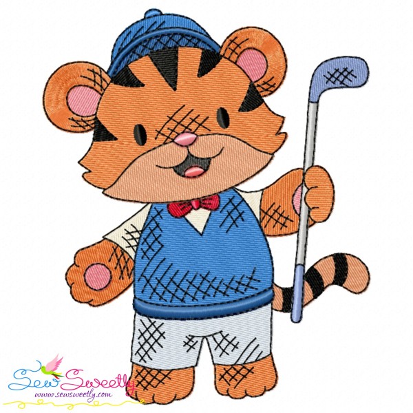 Golf Animal Tiger Embroidery Design Pattern