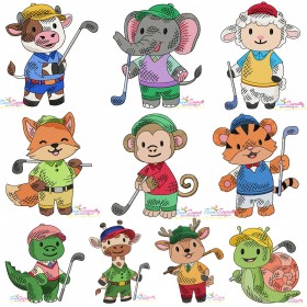 Golf Animals Filled Embroidery Design Bundle