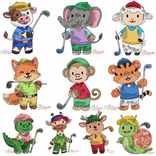 Golf Animals Filled Embroidery Design Bundle