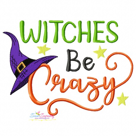 Witches Be Crazy Halloween Embroidery Design Pattern