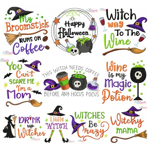 Halloween Lettering Embroidery Design Bundle