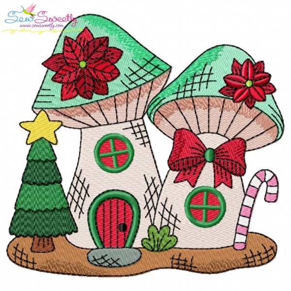 Christmas Mushroom House 9 Embroidery Design