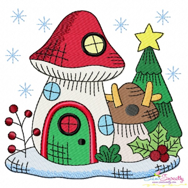 Christmas Mushroom House 8 Embroidery Design