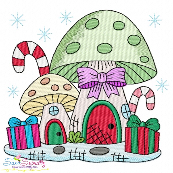 Christmas Mushroom House 7 Embroidery Design