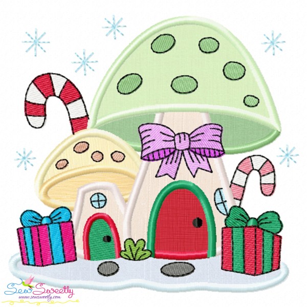 Christmas Mushroom House 7 Applique Design