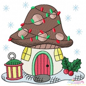 Christmas Mushroom House 6 Embroidery Design