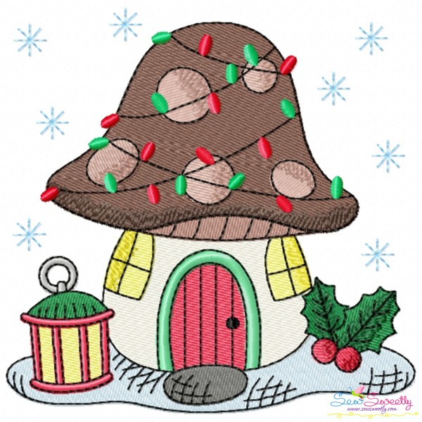 Christmas Mushroom House 6 Embroidery Design