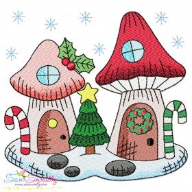 Christmas Mushroom House 5 Embroidery Design