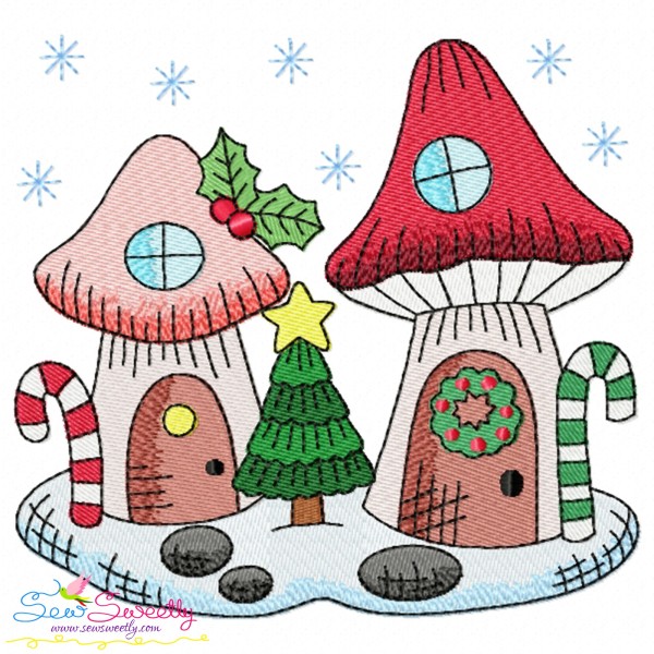 Christmas Mushroom House 5 Embroidery Design