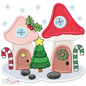 Christmas Mushroom House 5 Applique Design