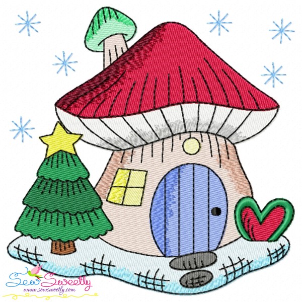 Christmas Mushroom House 4 Embroidery Design