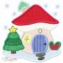 Christmas Mushroom House 4 Applique Design