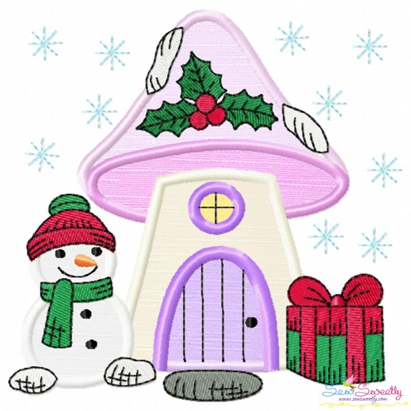 Christmas Mushroom House 3 Applique Design