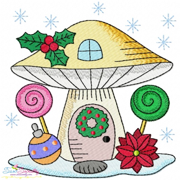 Christmas Mushroom House 2 Embroidery Design