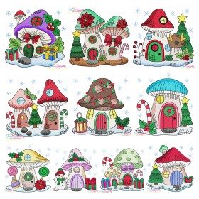 Christmas Mushroom Houses Embroidery Design Bundle