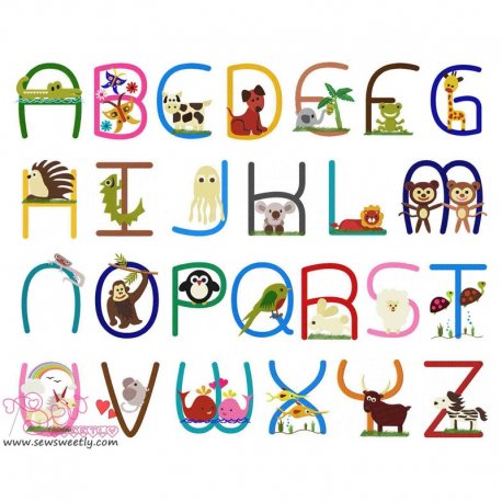 Animals Font Embroidery Design Pattern Bundle-1