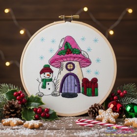 Christmas Mushroom House 3 Embroidery Design