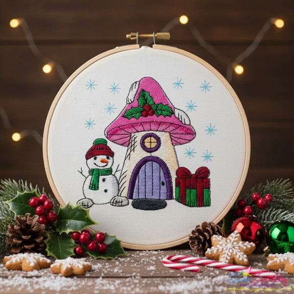 Christmas Mushroom House 3 Embroidery Design