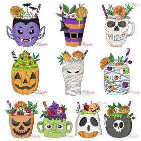 Halloween Drinks Machine Embroidery Design Bundle