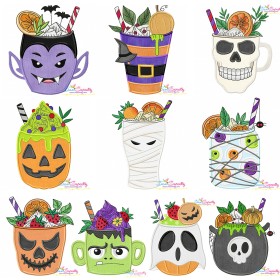 Halloween Drinks Applique Embroidery Design Bundle