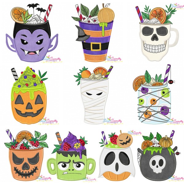 Halloween Drinks Applique Design Bundle