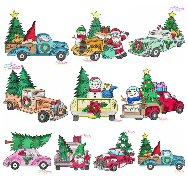 Vintage Christmas Trucks Embroidery Design Bundle