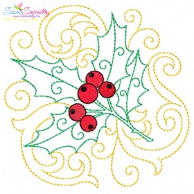 Christmas Holly Leaves Filigree Embroidery Design