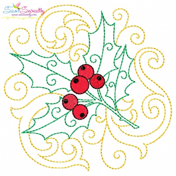 Christmas Holly Leaves Filigree Embroidery Design