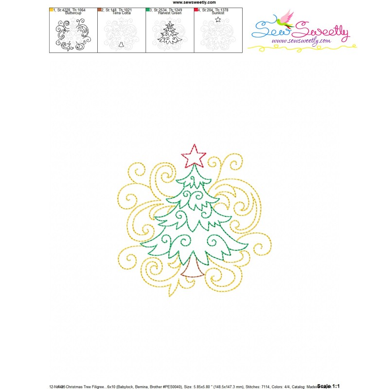 Christmas Tree Filigree Embroidery Design