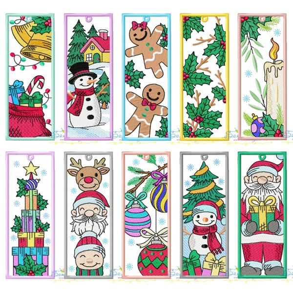 Christmas Bookmarks ITH Embroidery Design Bundle