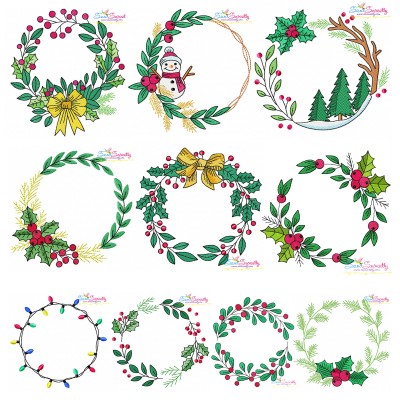 Christmas Wreaths Embroidery Design Bundle