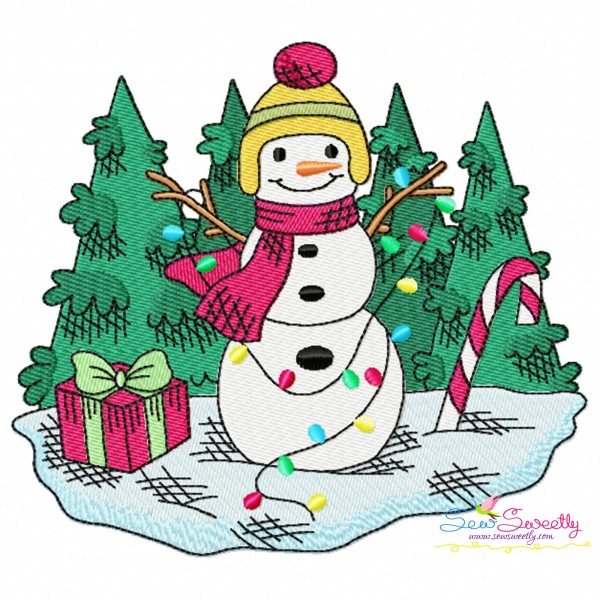 Christmas Snowman Winter Scene-9 Embroidery Design