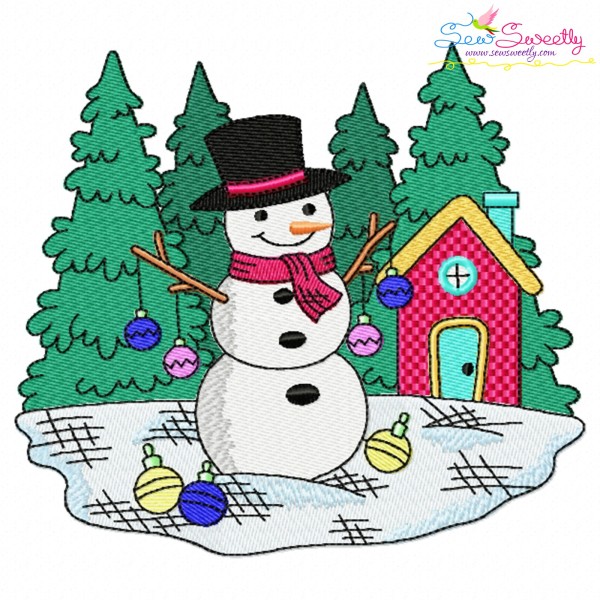 Christmas Snowman Winter Scene-8 Embroidery Design