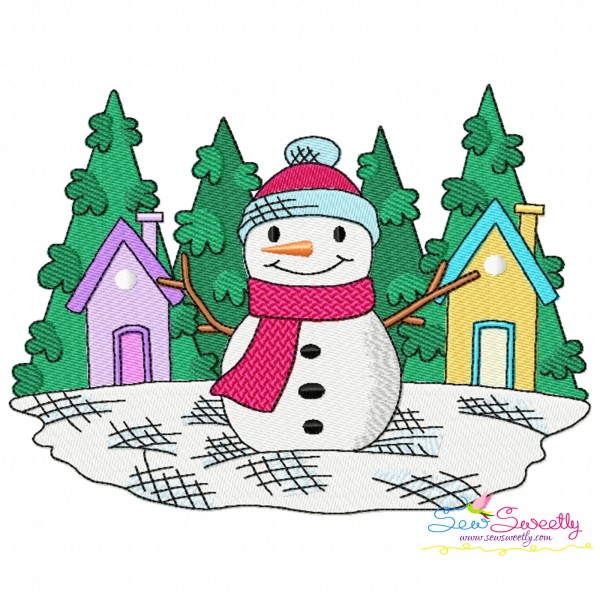 Christmas Snowman Winter Scene-6 Embroidery Design