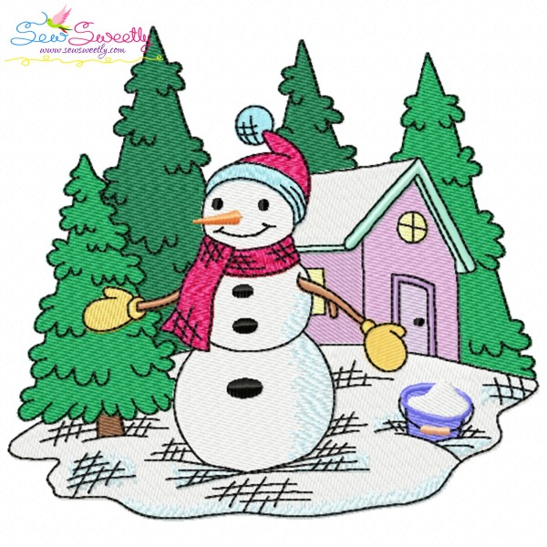 Christmas Snowman Winter Scene-4 Embroidery Design