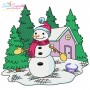 Christmas Snowman Winter Scene-4 Embroidery Design