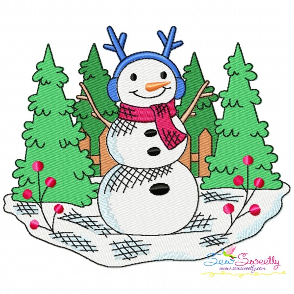 Christmas Snowman Winter Scene-3 Embroidery Design