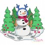 Christmas Snowman Winter Scene-3 Embroidery Design