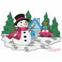 Christmas Snowman Winter Scene-2 Embroidery Design