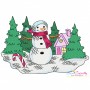 Christmas Snowman Winter Scene-1 Embroidery Design